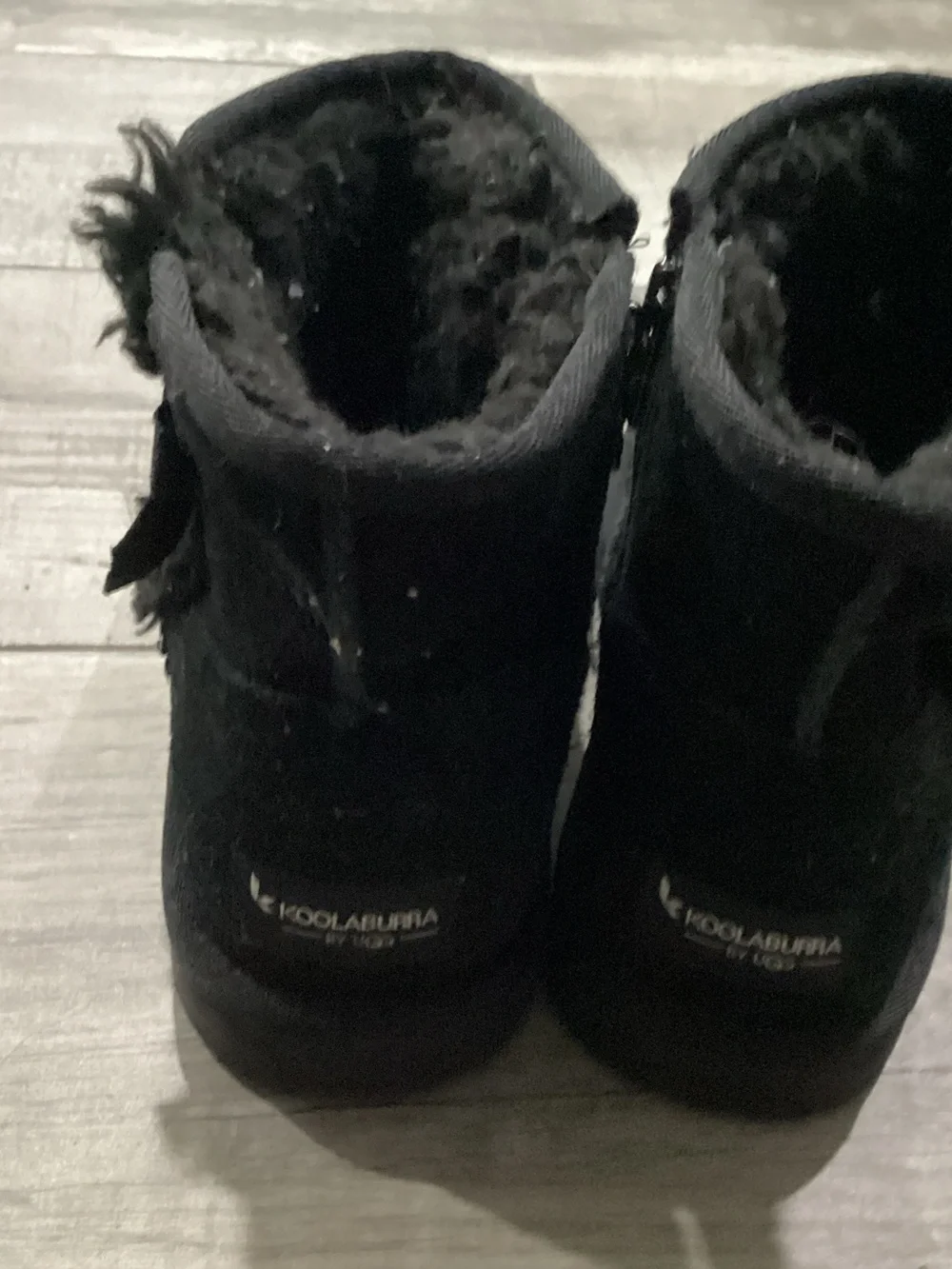 Koolaburra Black Plush-Lined Kids Zip Ankle Boots